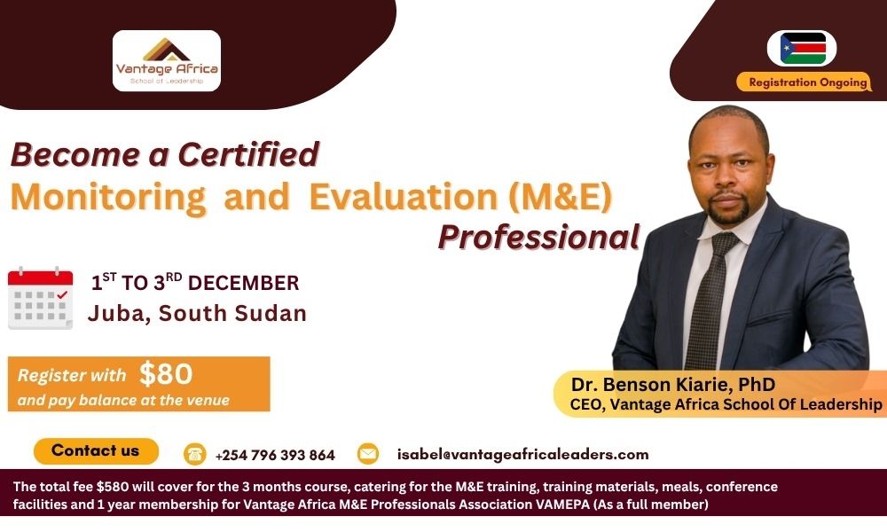 Become a Certified Monitoring and Evaluation Professional - South Sudan Training.